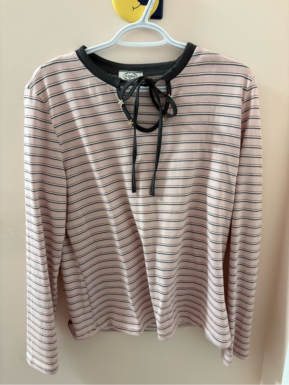 Pink Striped Lace-Up Long Sleeve Top